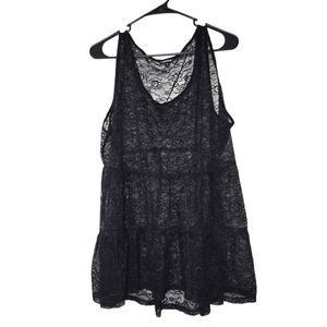 Torrid Black Sheer Lace Scoop Neckline Tiered Babydoll Sleeveless Tank Top Tunic